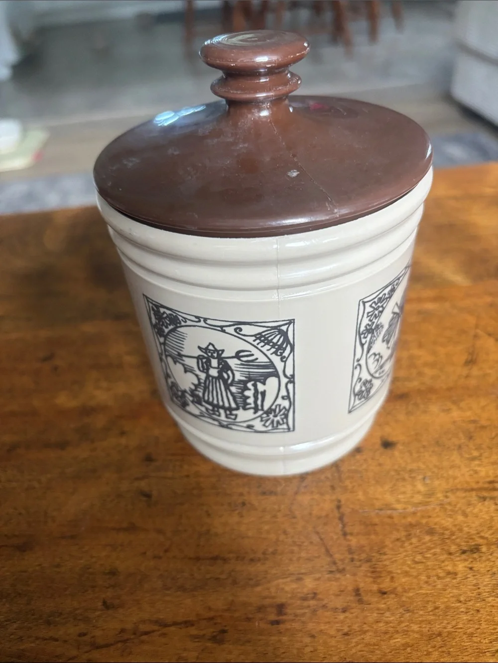 Vintage Beige Brown Tea Canister Classic Kitchen Storage Mid Century Modern
